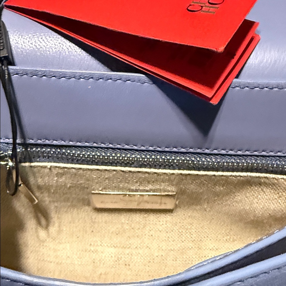 Carolina Herrera (NWOT) Leather Light Blue Structured Top-Handle Crossbody Bag - Picture 4 of 11